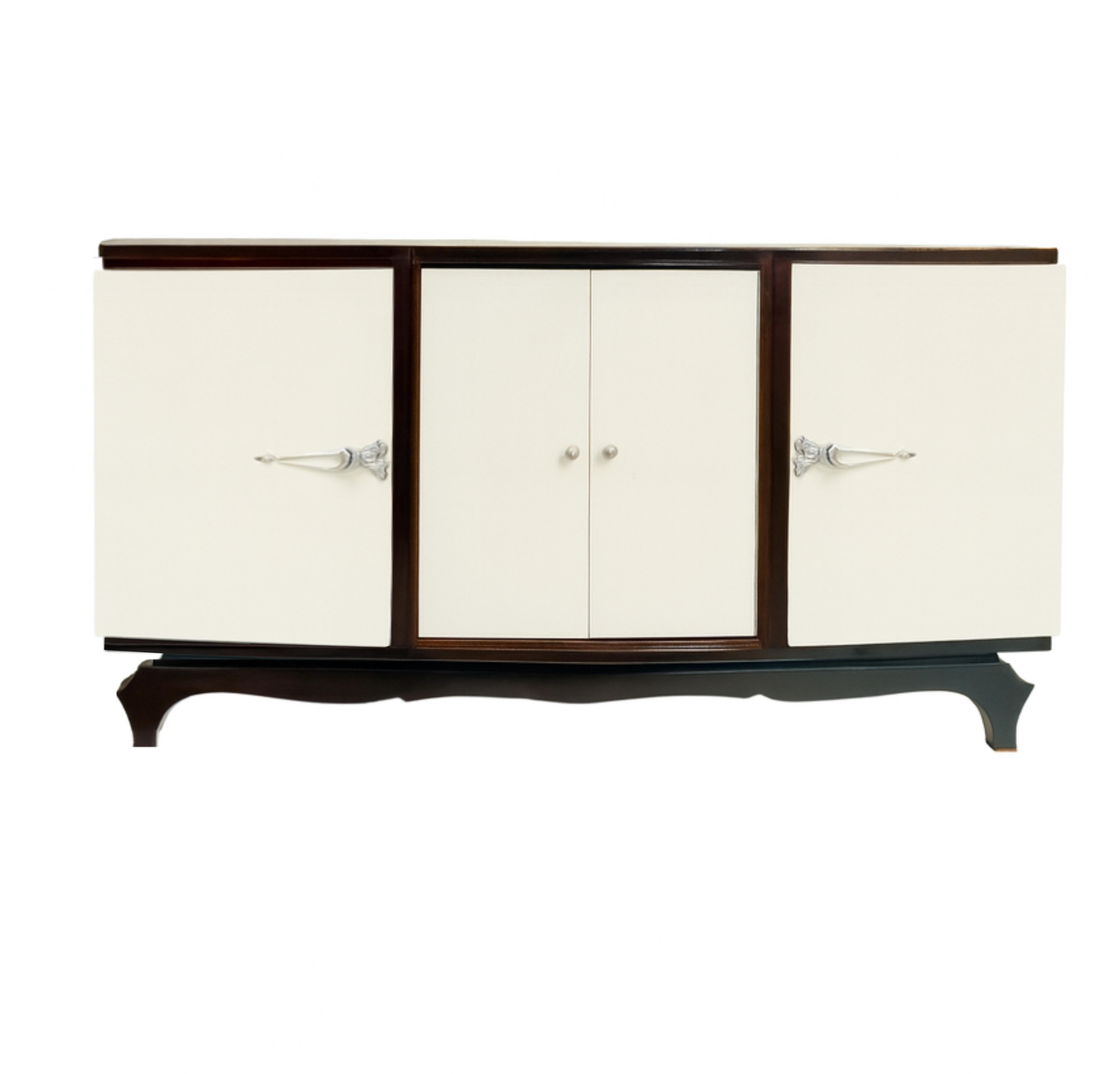 XX secolo Credenza vintage Art Deco in lacca bianca con accenti cromati, anni '30 in vendita