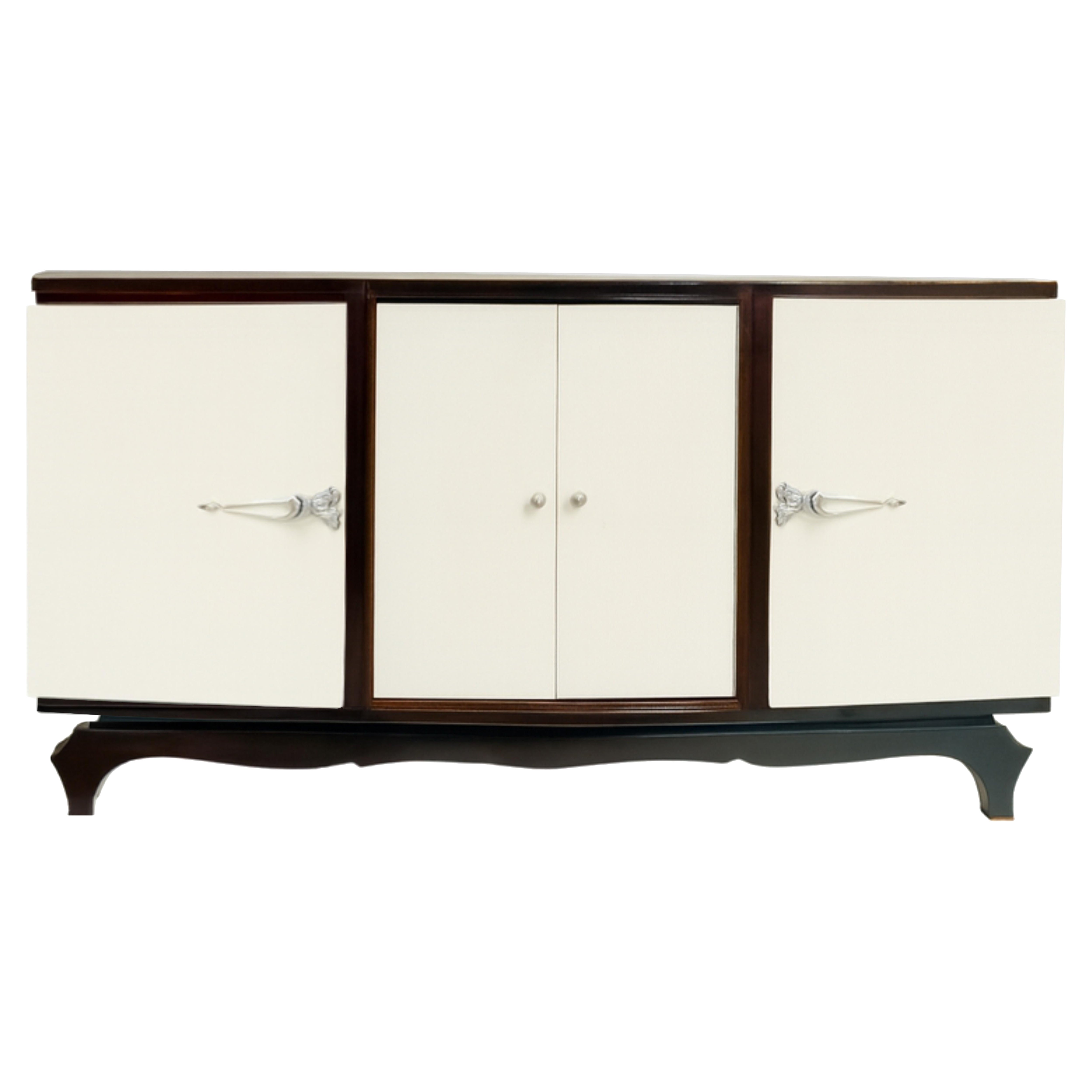 Credenza vintage Art Deco in lacca bianca con accenti cromati, anni '30 in vendita