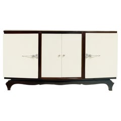 Credenza vintage Art Deco in lacca bianca con accenti cromati, anni '30
