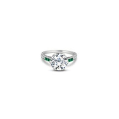Vintage Art Deco Old European Cut Diamond and Emerald Platinum Engagement Ring