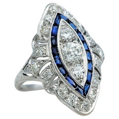 Vintage Art Deco Old European Cut Diamond and Sapphire Platinum Cocktail Ring Vintage Art Deco Old European Cut Diamond and Sapphire Platinum Cocktail Ring