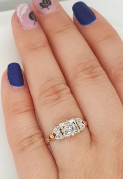 Vintage Art Deco Old European Cut Diamond Two-Tone Gold Engagement Ring