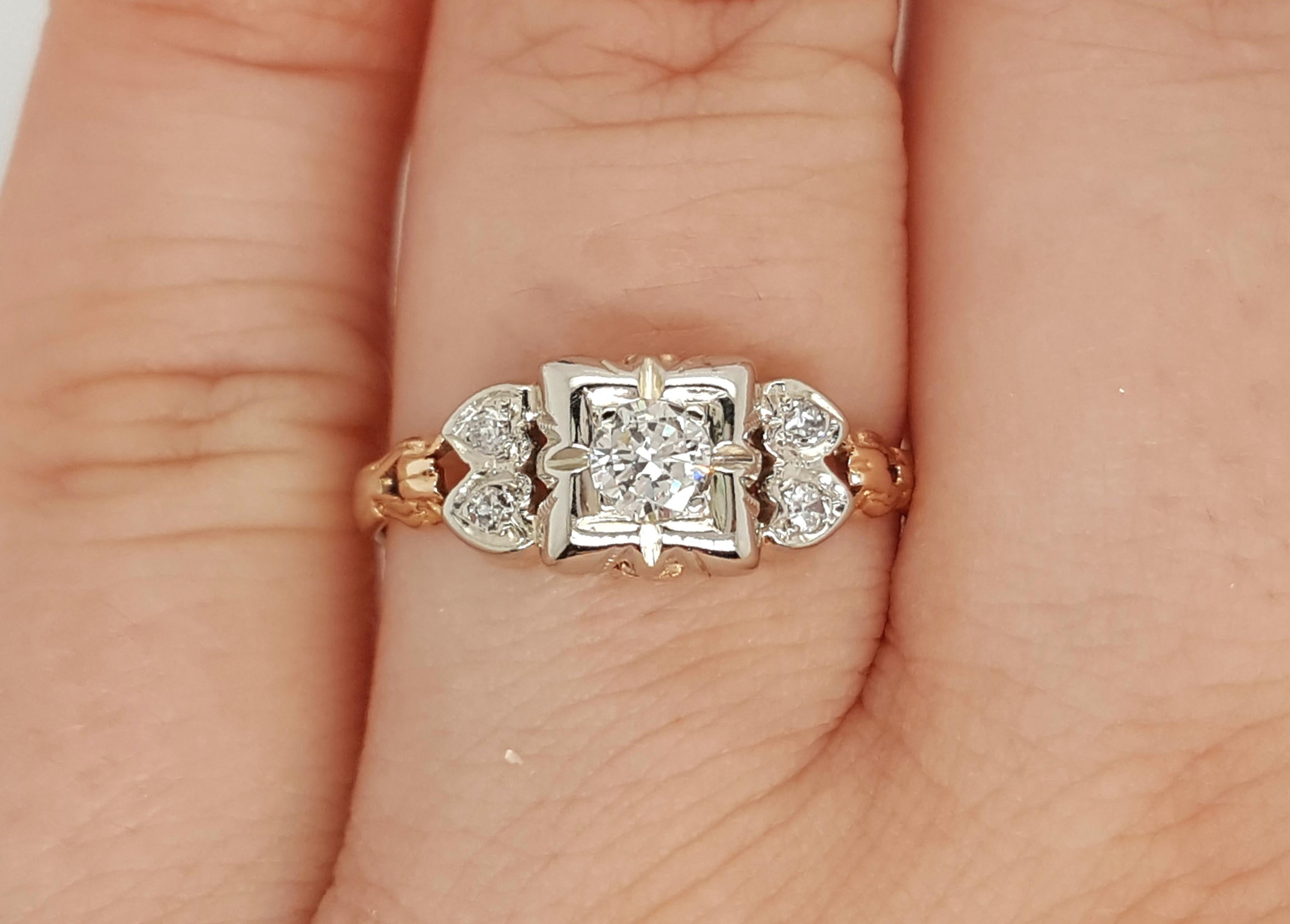 Women's Vintage Art Deco Old European Cut Diamond Two-Tone Gold Engagement Ring For Sale