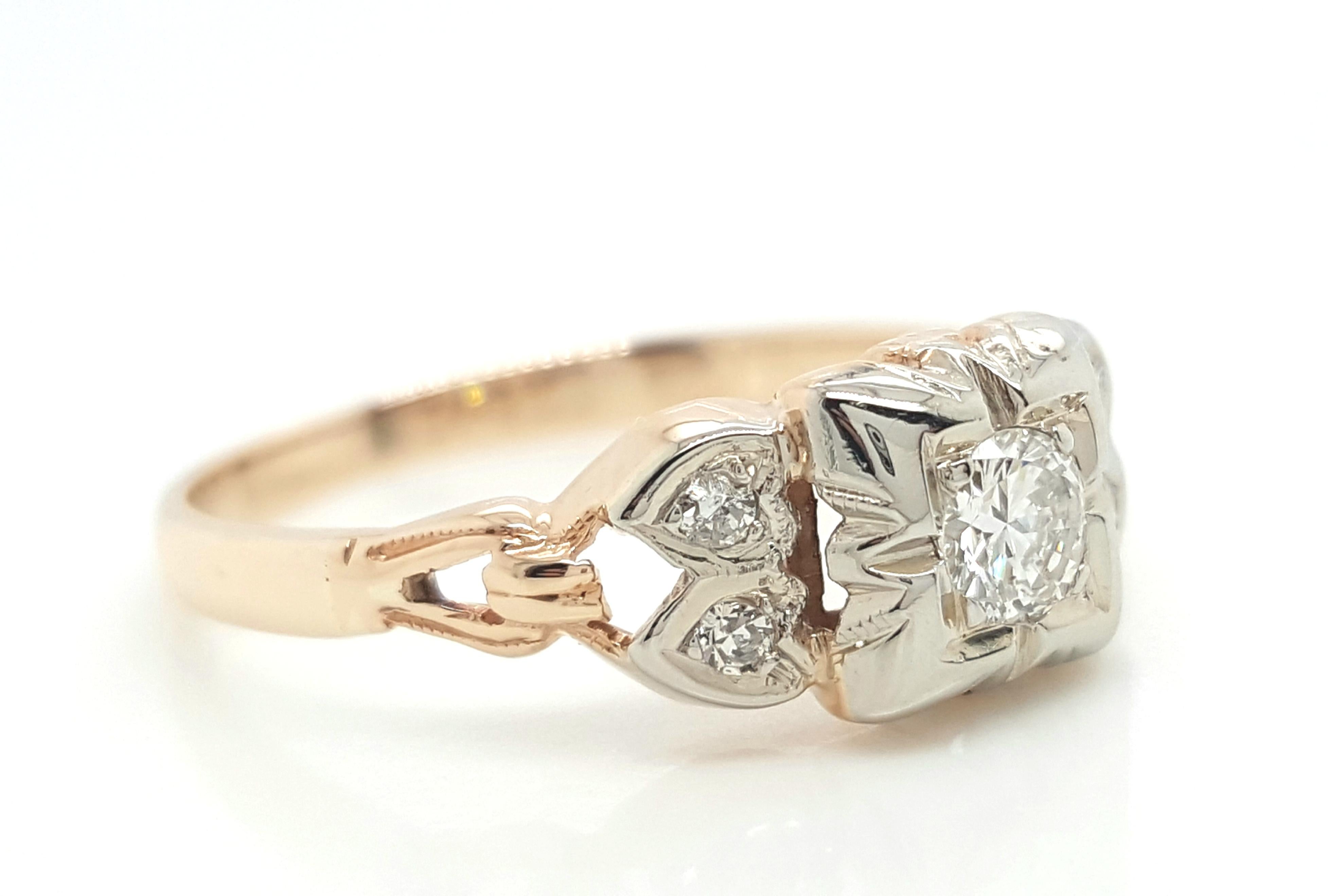 Vintage Art Deco Old European Cut Diamond Two-Tone Gold Engagement Ring For Sale 1