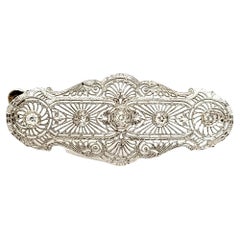 Vintage Art Deco Old Mine Cut Diamond Filigree Brooch 14 Karat White Gold
