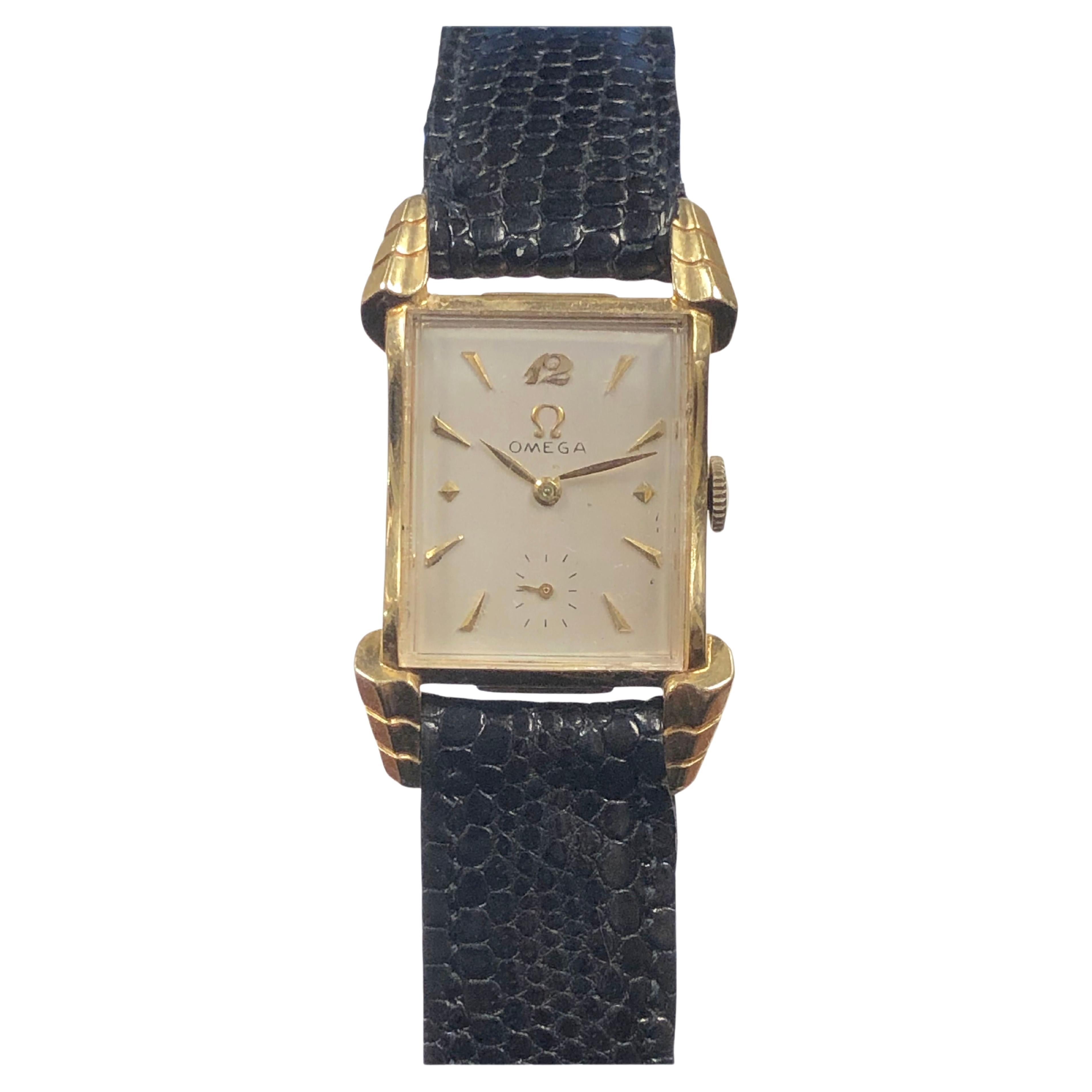 Vintage Art Deco Omega Yellow Gold Mechanical Wrist Watch