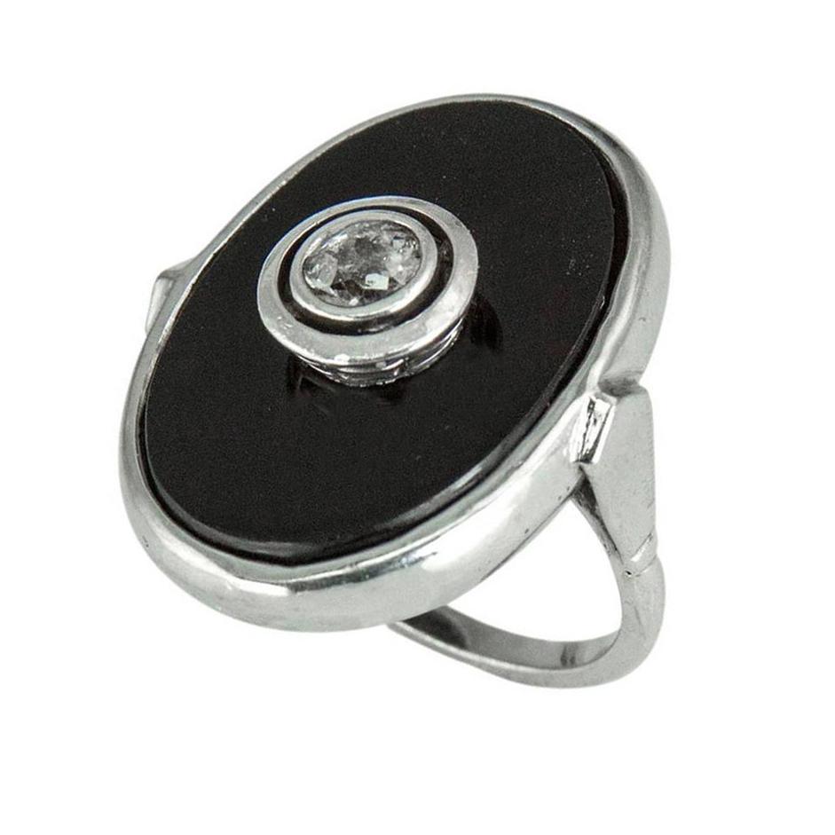 Taille mixte Bague d'affirmation de succession Art déco vintage en or, onyx et diamants en vente
