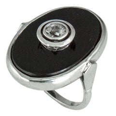 Vintage Art Deco Onyx und Diamant Gold Statement-Ring Estate Fine Jewelry, Vintage