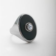 Vintage Art Deco Onyx and Diamond Sterling Silver Ring Estate Fine Jewelry