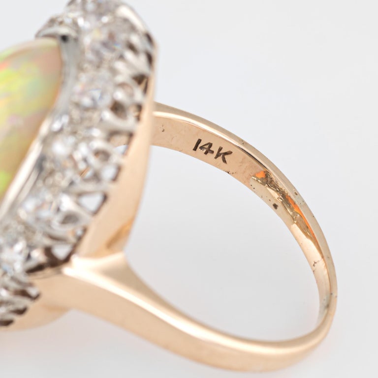 Women's Vintage Art Deco Opal 1.60ct Mine Cut Diamond Ring 14k Yellow Gold Cocktail For Sale