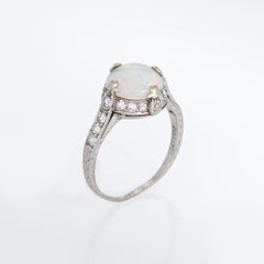 Vintage Art Deco Opal Diamond Ring Sz 6 Platinum Engagement Bridal Jewelry