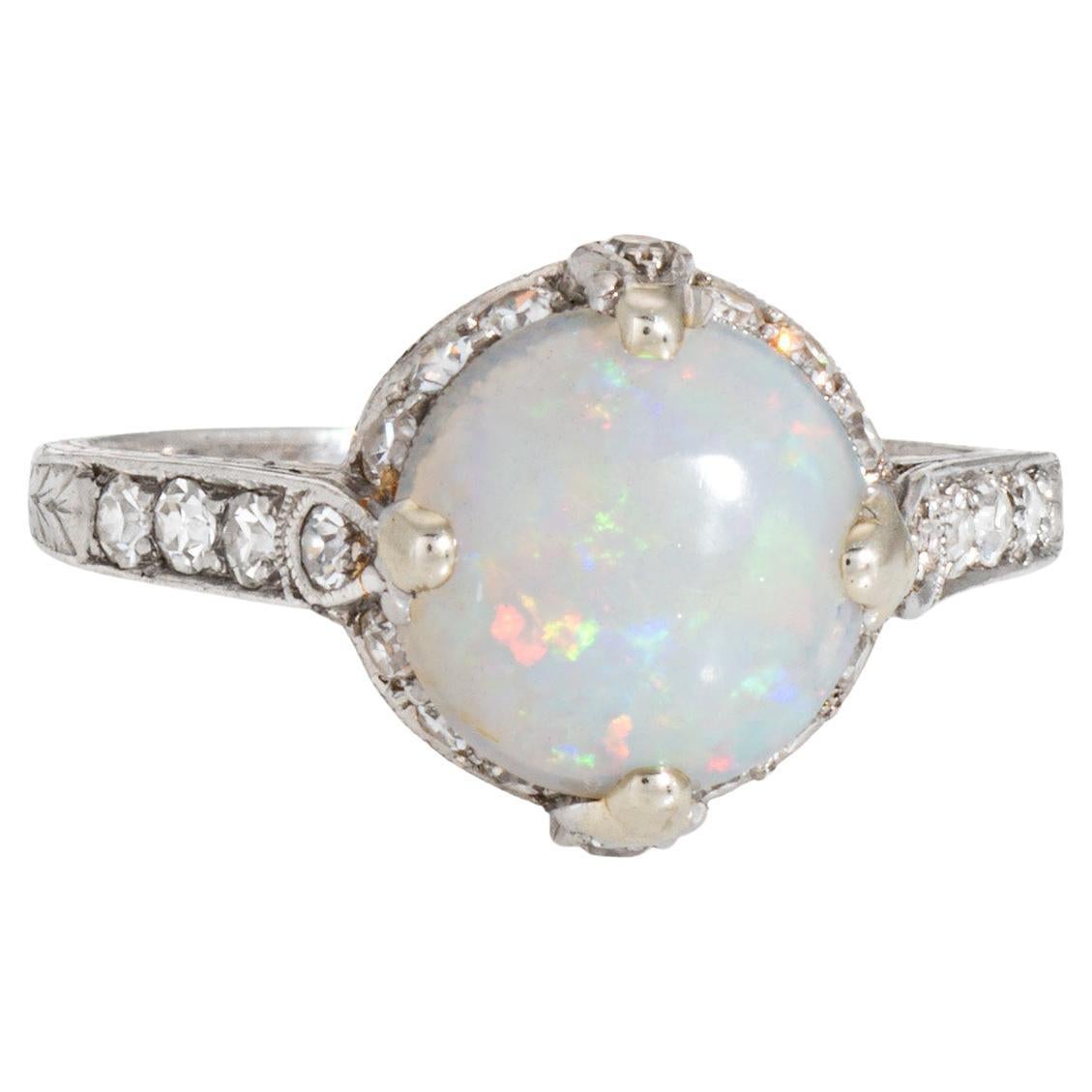 Vintage Art Deco Opal Diamond Ring Sz 6 Platinum Engagement Bridal Jewelry