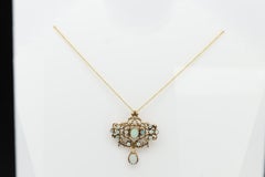 Vintage Art Deco Opal Necklace 14K Gold Brooch Pin Necklace Circa 1940's
