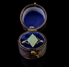 Anillo solitario vintage Art Decó Ópalo, oro blanco de 9k