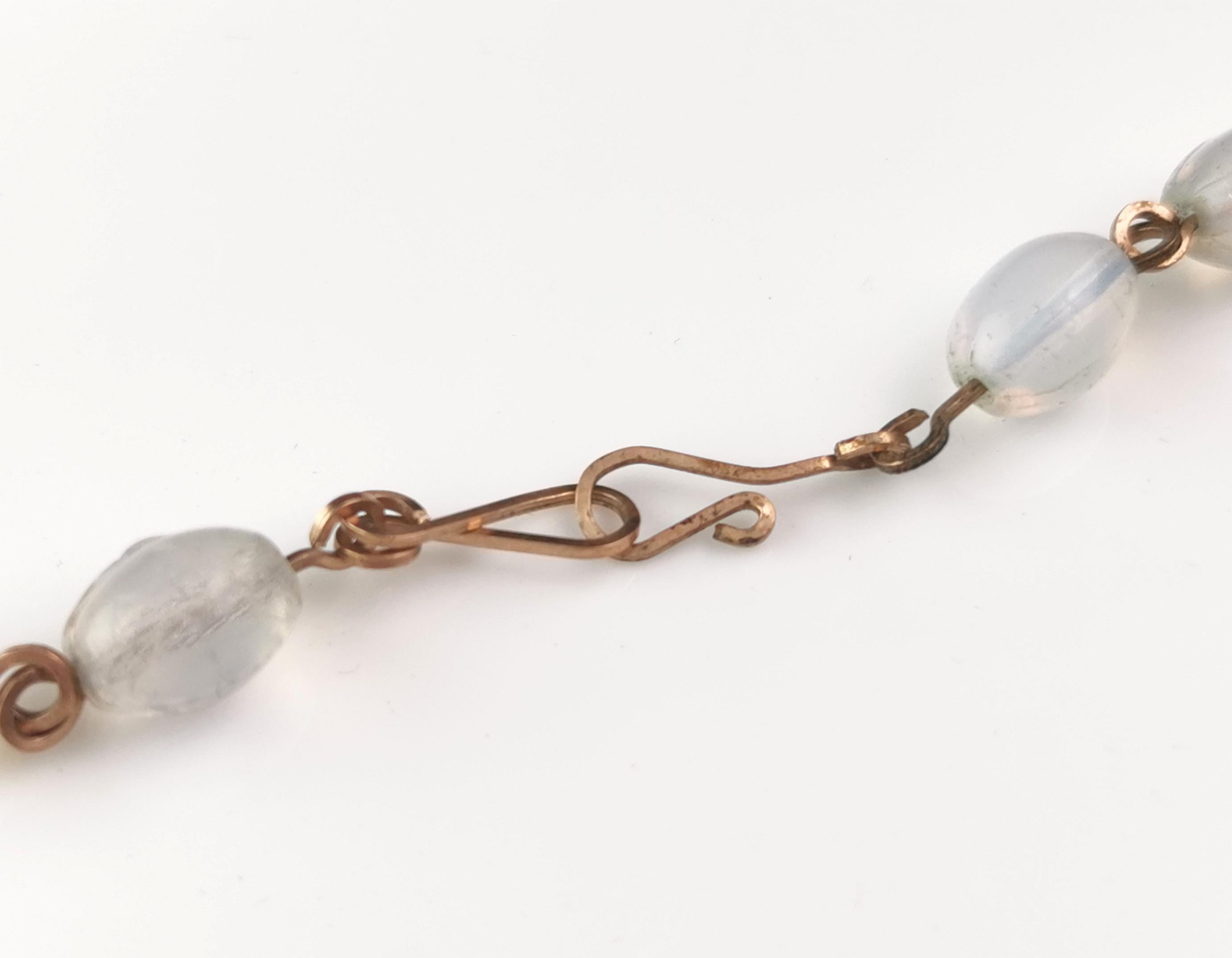 Vintage Art Deco opaline glass bead necklace  For Sale 5