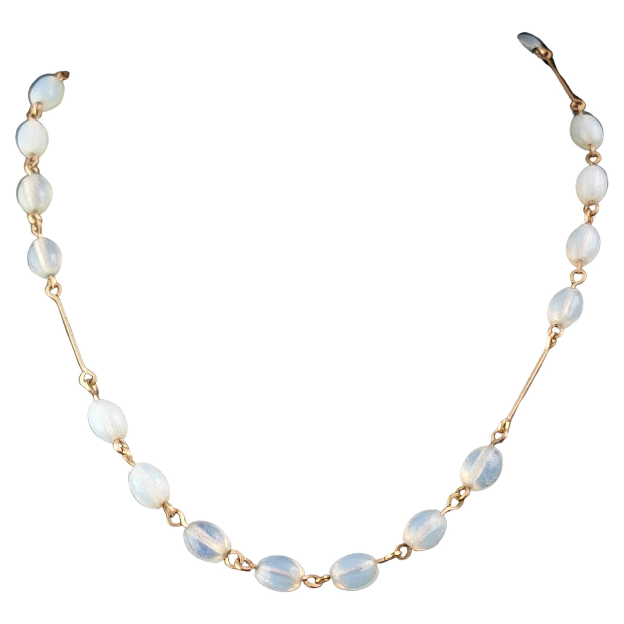 Vintage Art Deco opaline glass bead necklace  For Sale