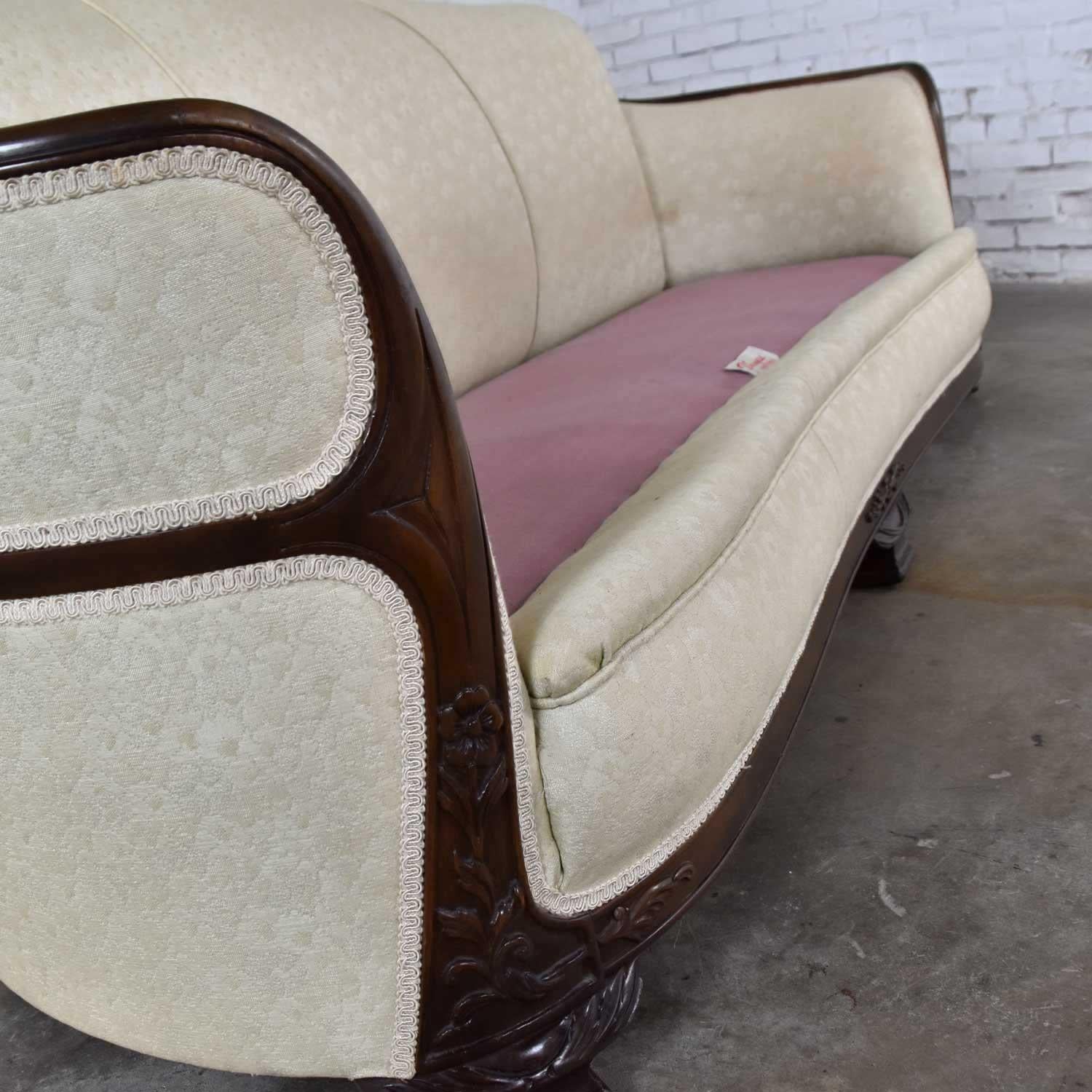 Vintage Art Deco or Art Nouveau Sofa with Walnut Frame & Trim from Vargas Furn. 10