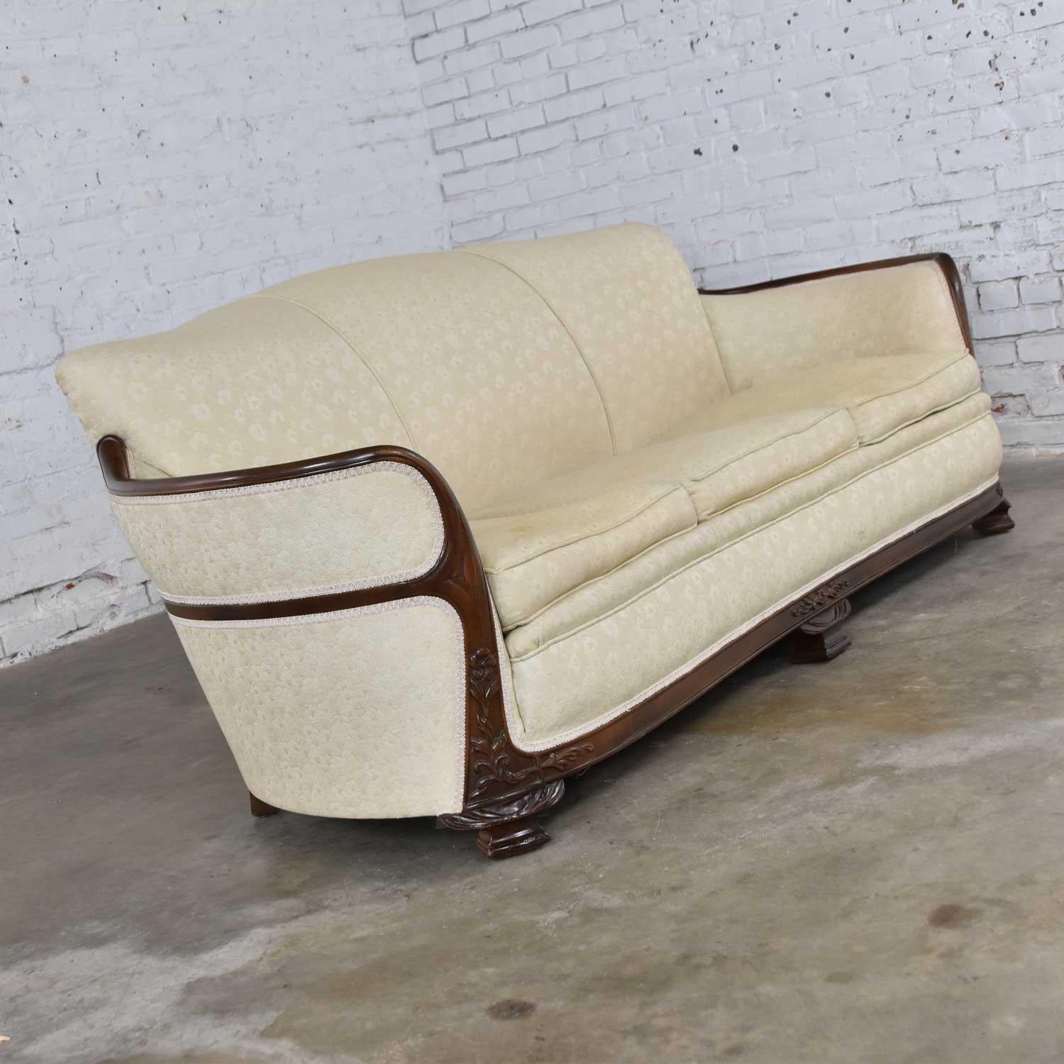 American Vintage Art Deco or Art Nouveau Sofa with Walnut Frame & Trim from Vargas Furn.