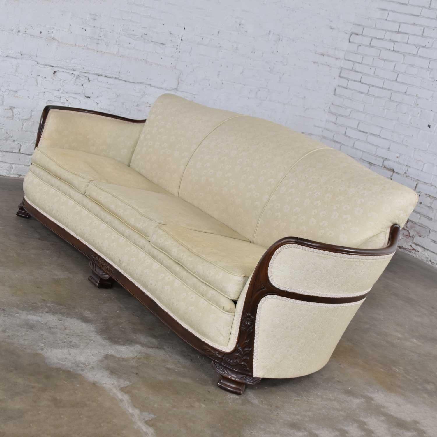 Carved Vintage Art Deco or Art Nouveau Sofa with Walnut Frame & Trim from Vargas Furn.