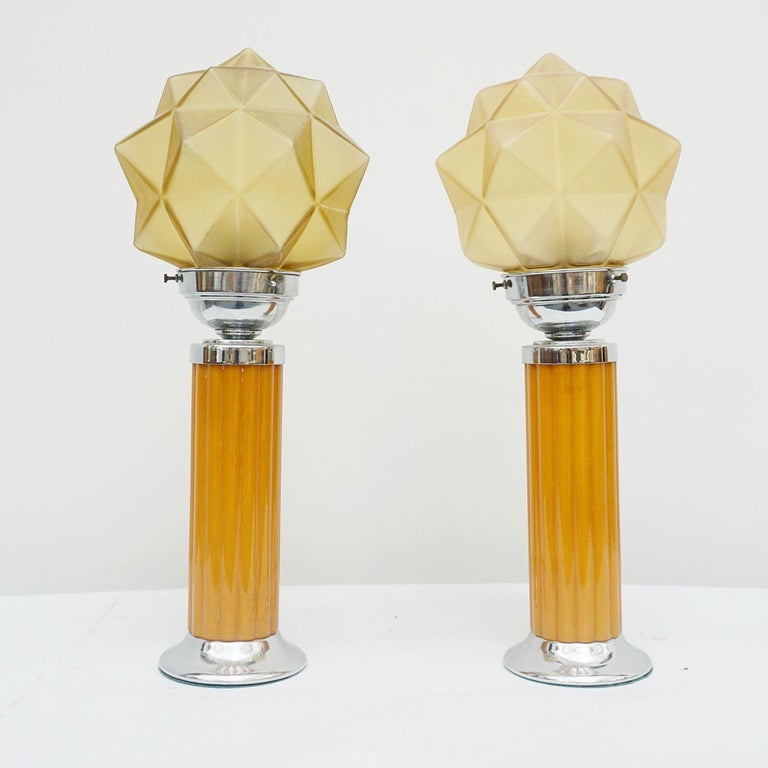 Vintage Art Deco Orange Bakelite and Chromed Metal Table Lamps For Sale ...