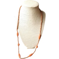 Vintage Art Deco Orange Plastic Faux Coral Sterling Silver Strand Necklace, 1930