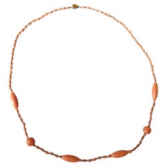 Vintage Art Deco Orange Plastic Faux Coral Sterling Silver Strand Necklace, 1930