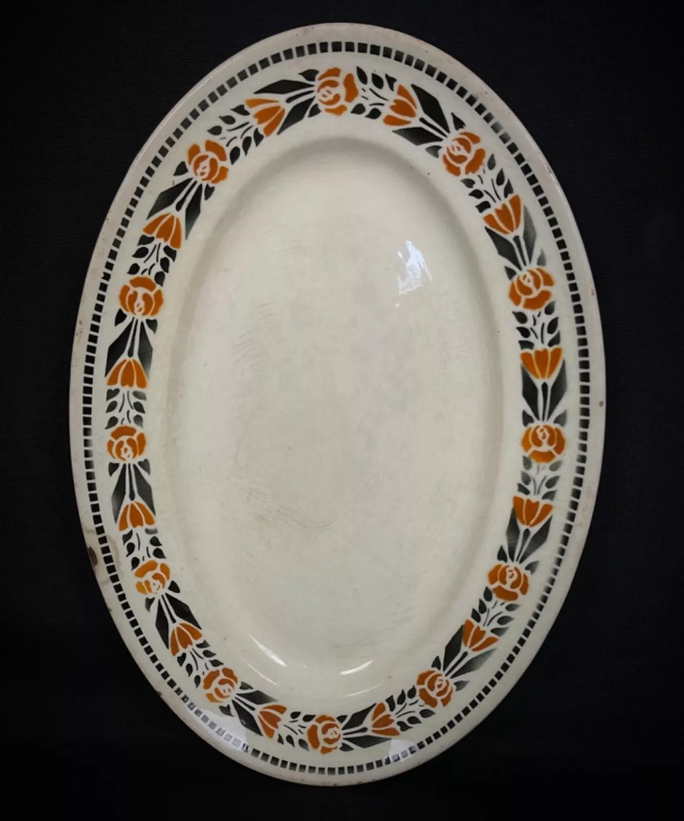 French Vintage Art Deco Oval Platter by Badonviller, 