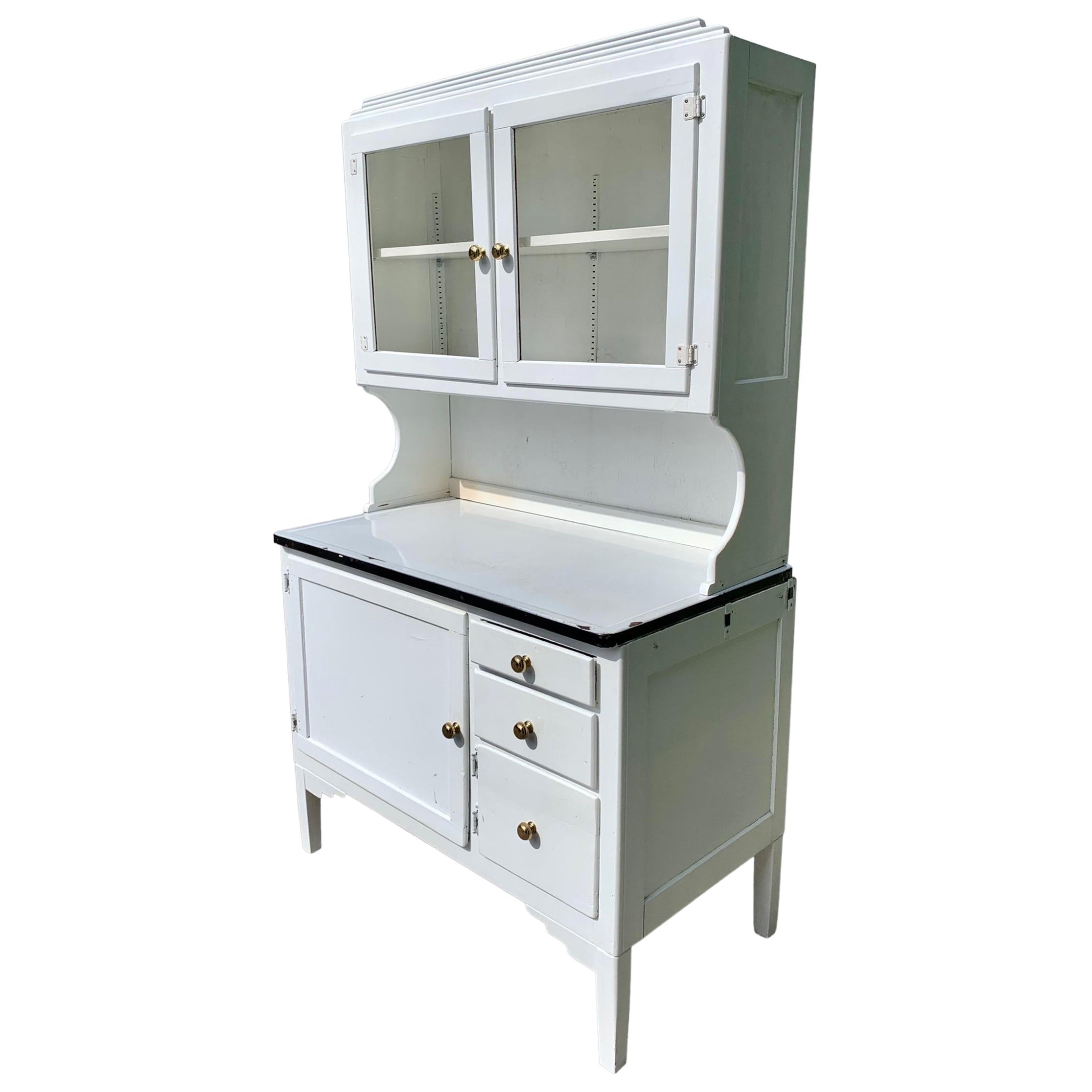 Vintage Art Deco Painted and Porcelain Hoosier Cabinet