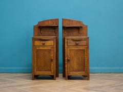 Vintage Art Deco Pair Bedside Cabinets in Oak in the manner of Heals, 1930s