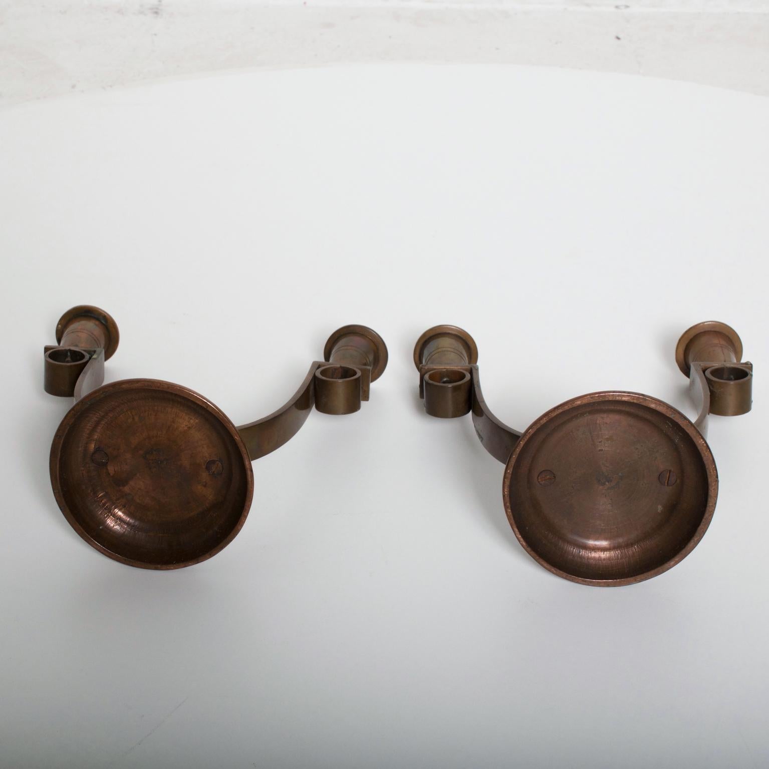 American Vintage Art Deco Pair Copper Candleholders