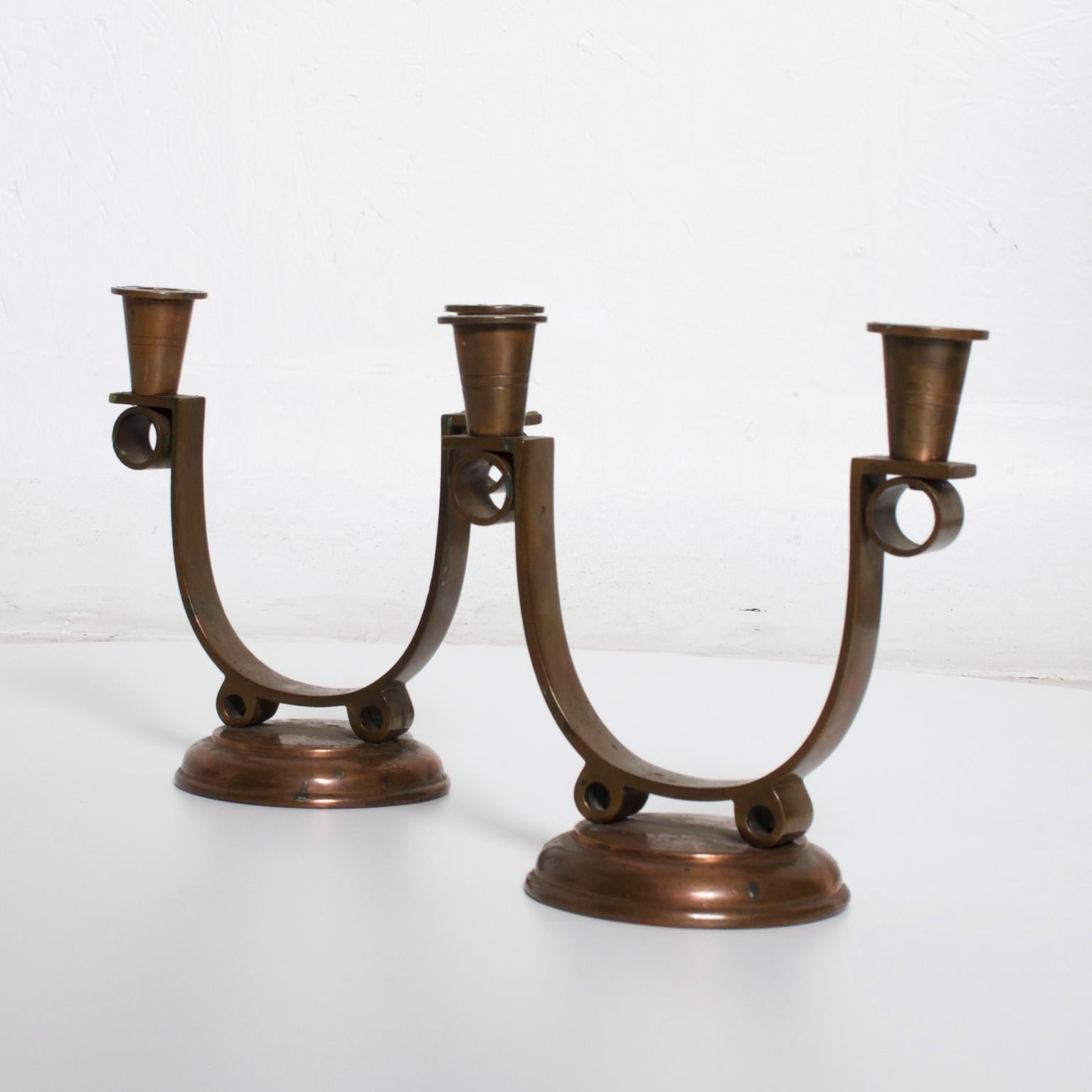 20th Century Vintage Art Deco Pair Copper Candleholders