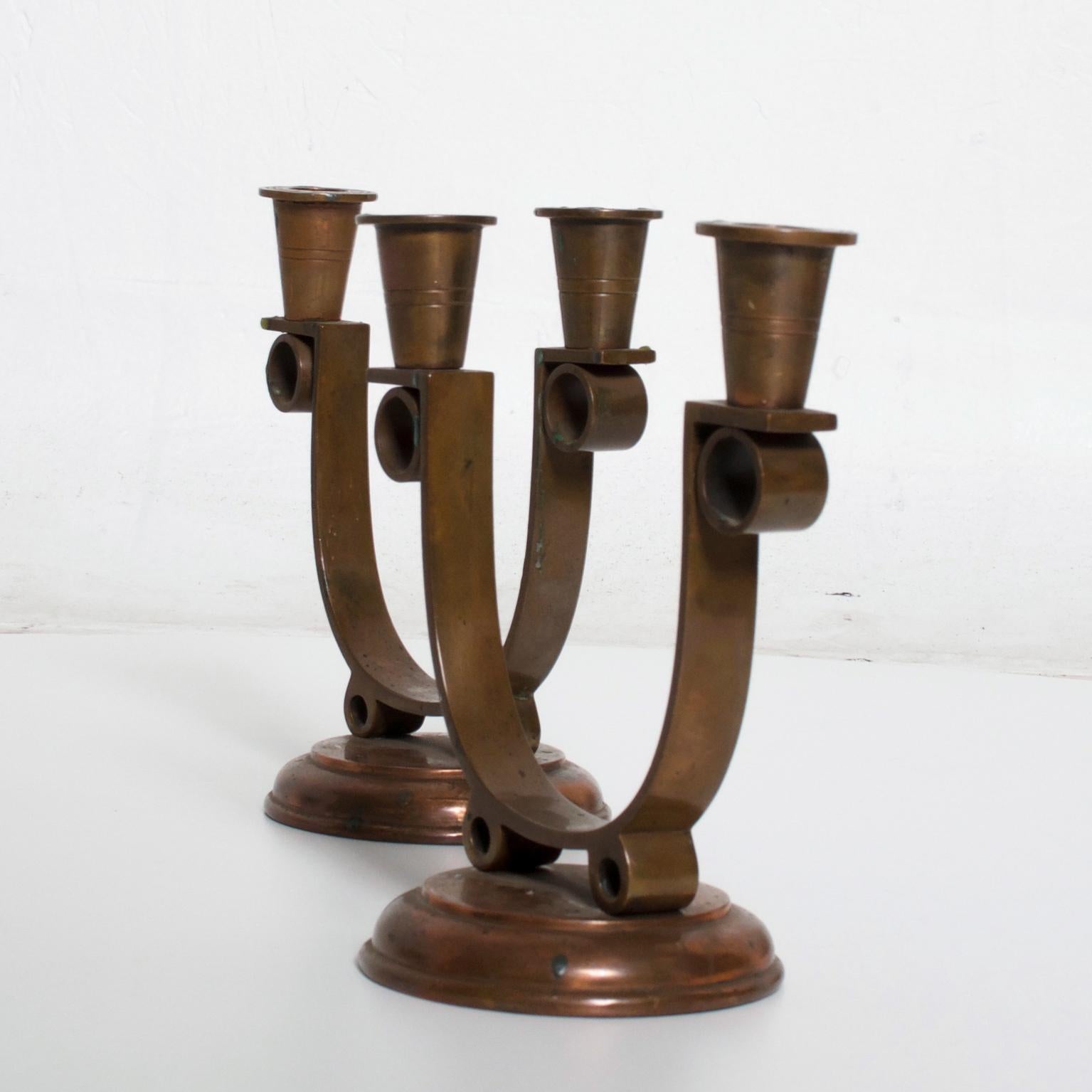 Beautiful Art Deco Pair of Copper Candle Holders Fabulous art deco style. Dimensions is 7 1/2
