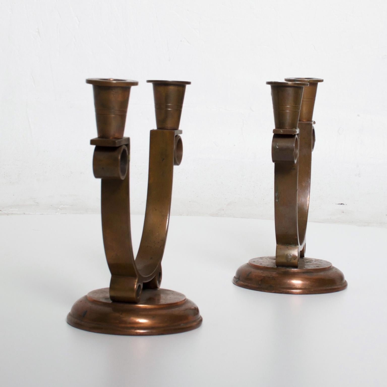 Vintage Art Deco Pair Copper Candleholders 1