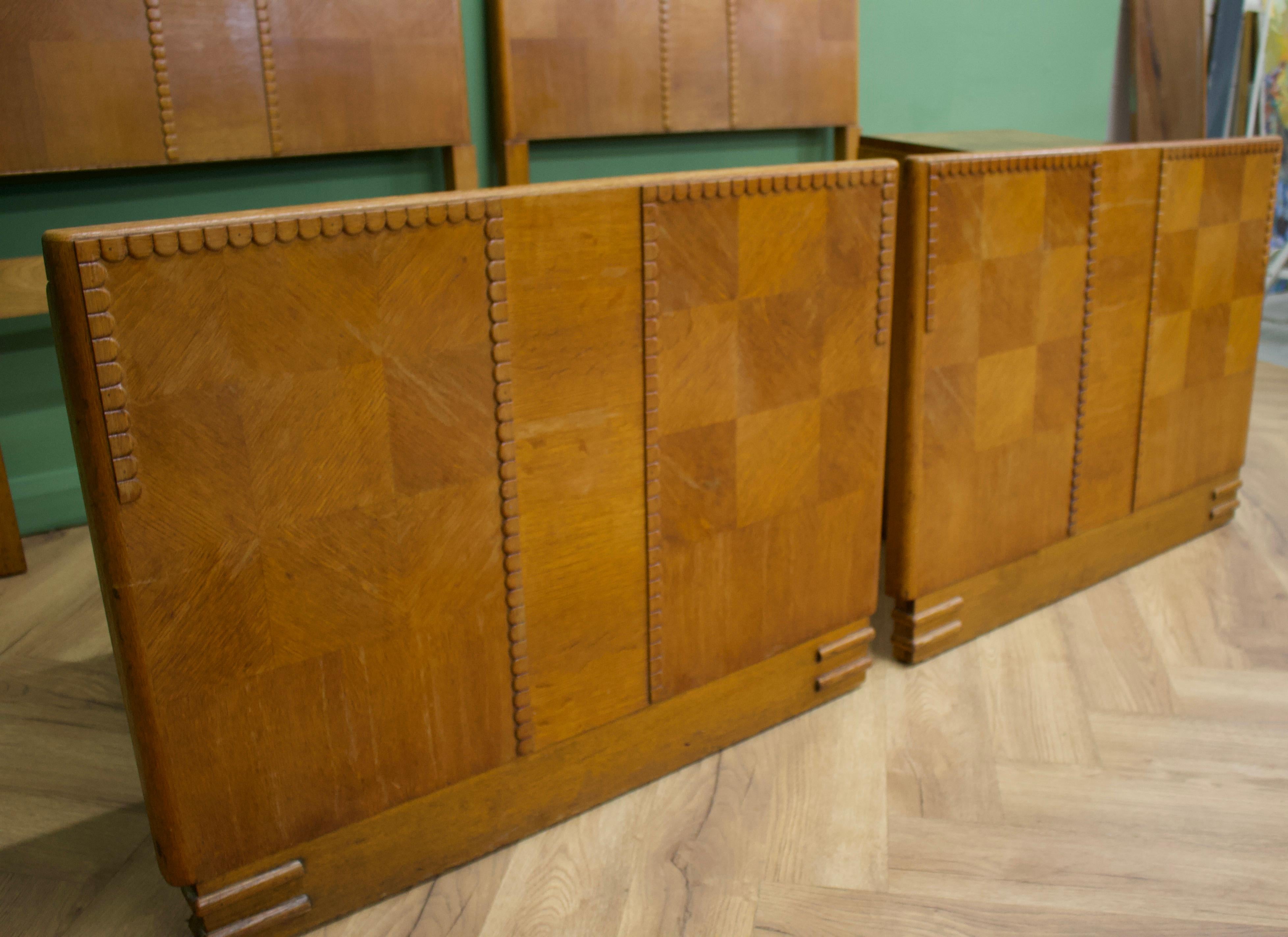 Vintage Art Deco Pair Oak Single Beds, 1930s In Good Condition For Sale In South Shields, GB