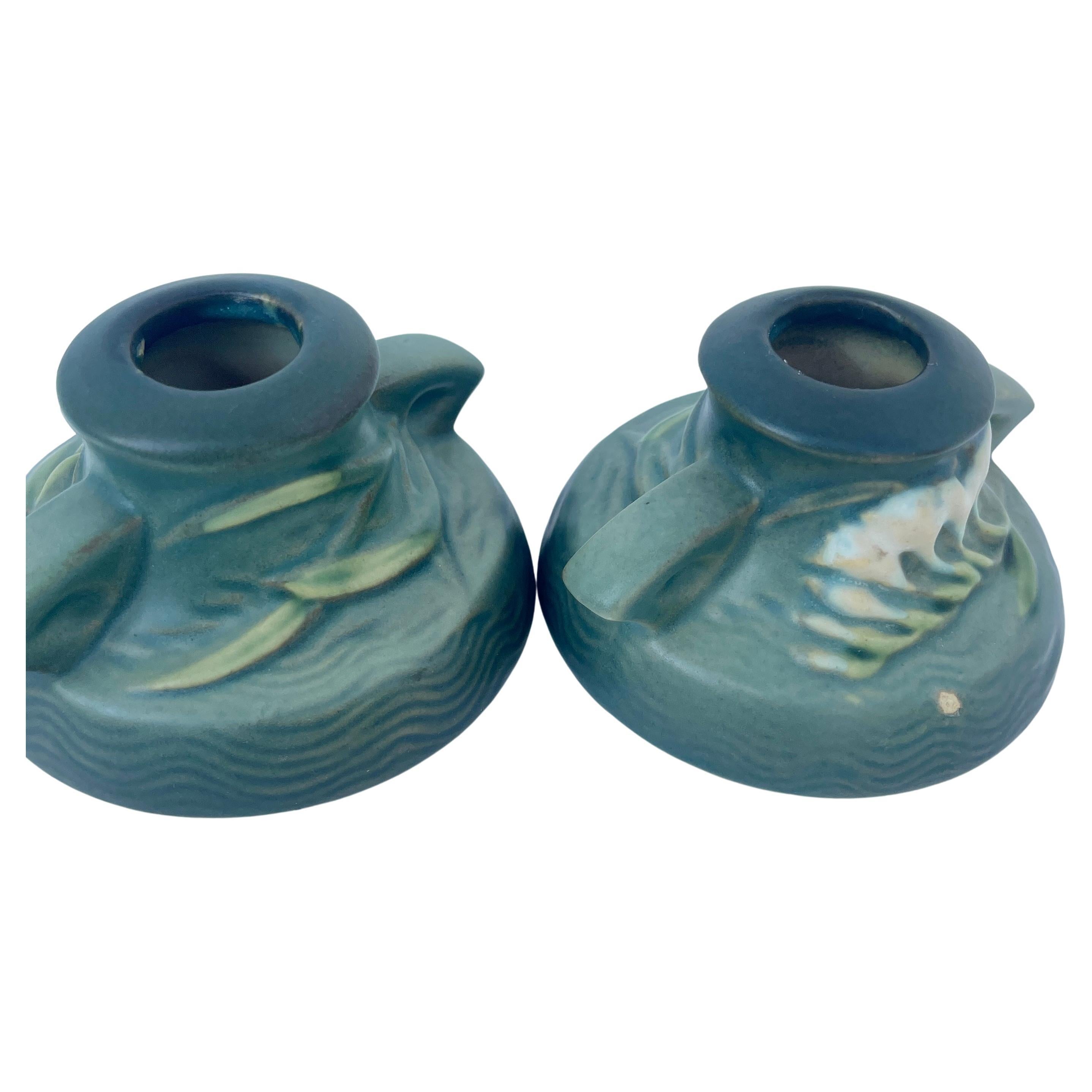 Ceramic Vintage Art Deco Pair Roseville Candle Holders