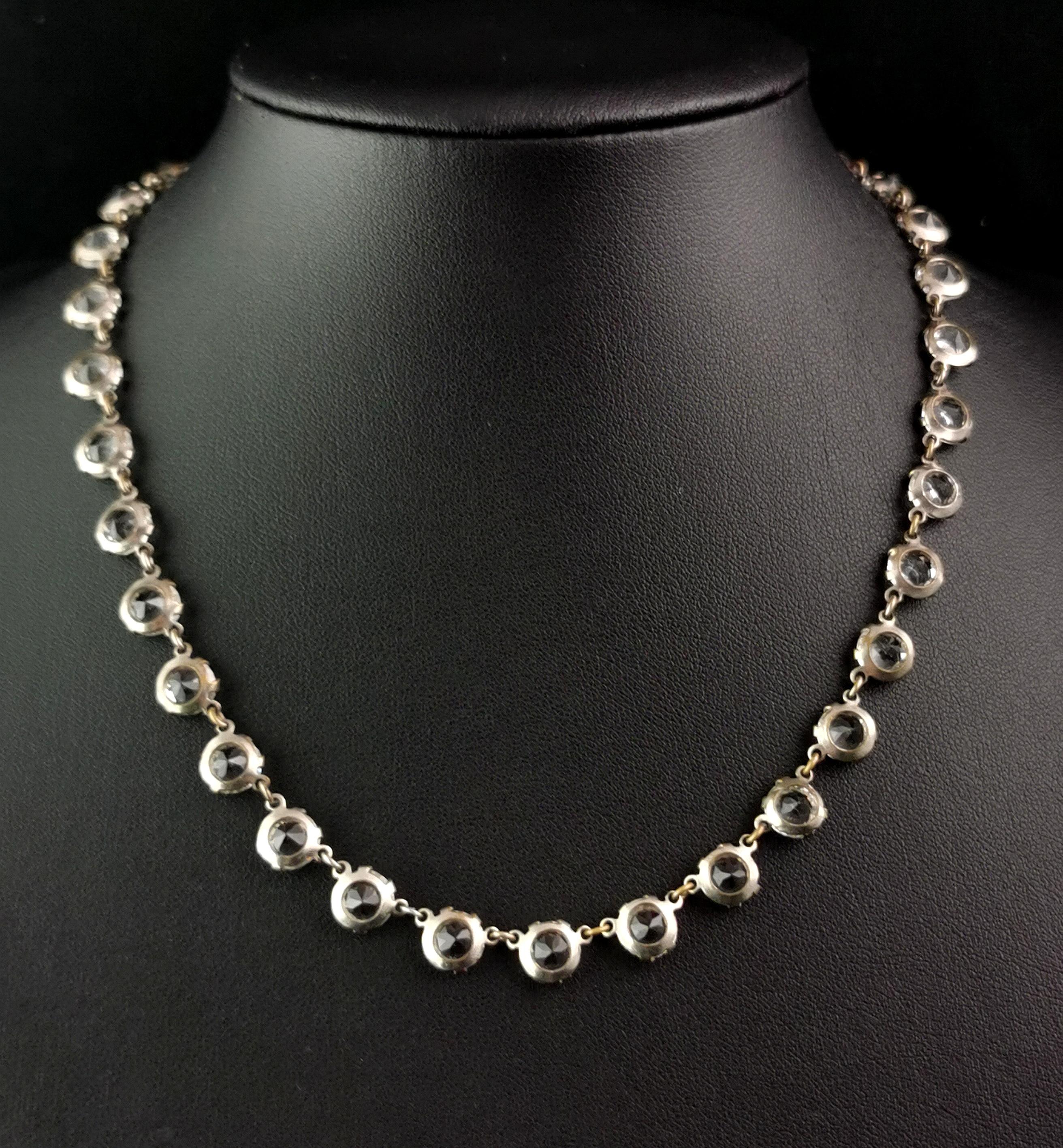 Women's Vintage Art Deco paste riviere necklace, silver plated 