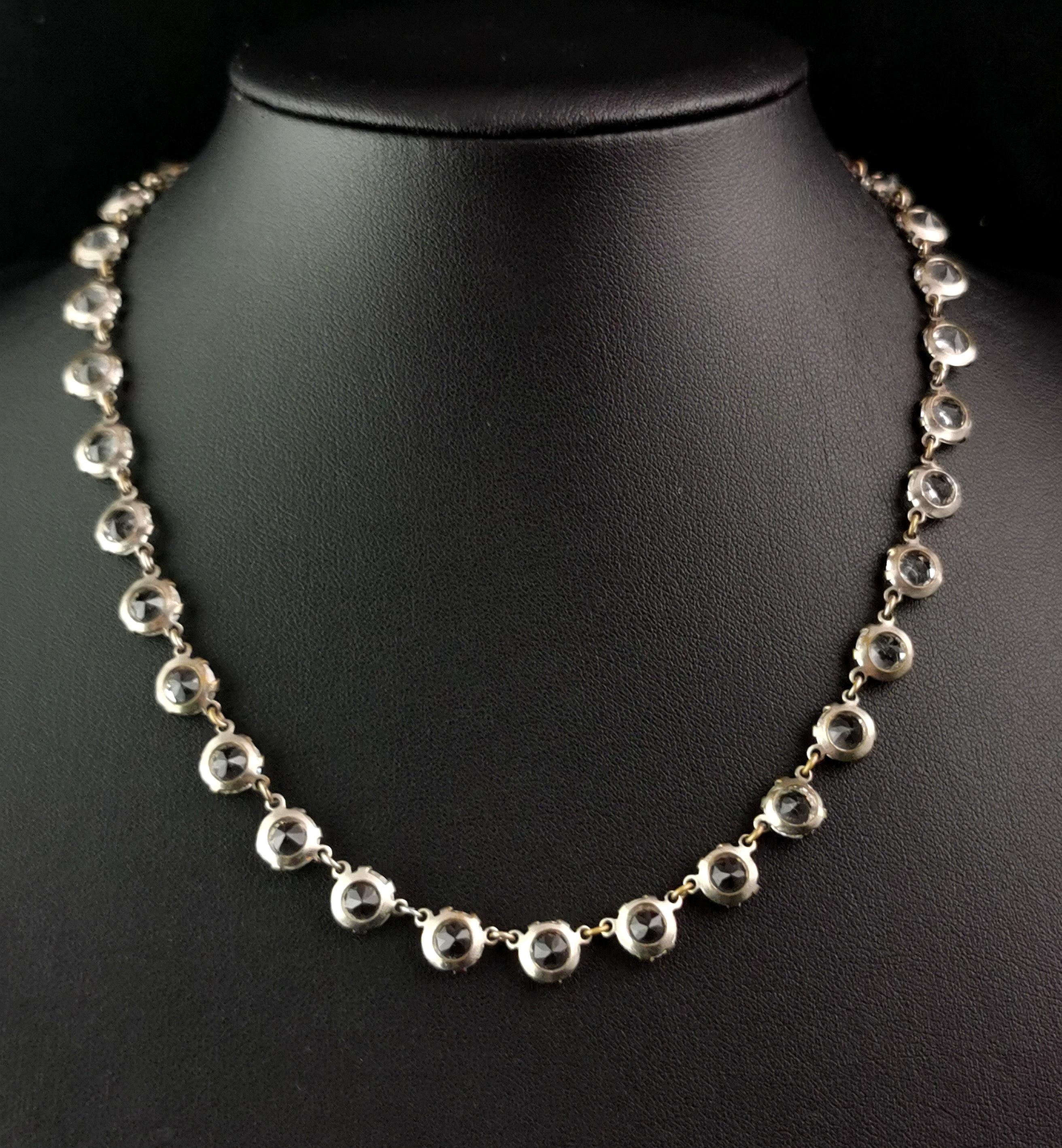 Women's Vintage Art Deco paste riviere necklace, silver plated