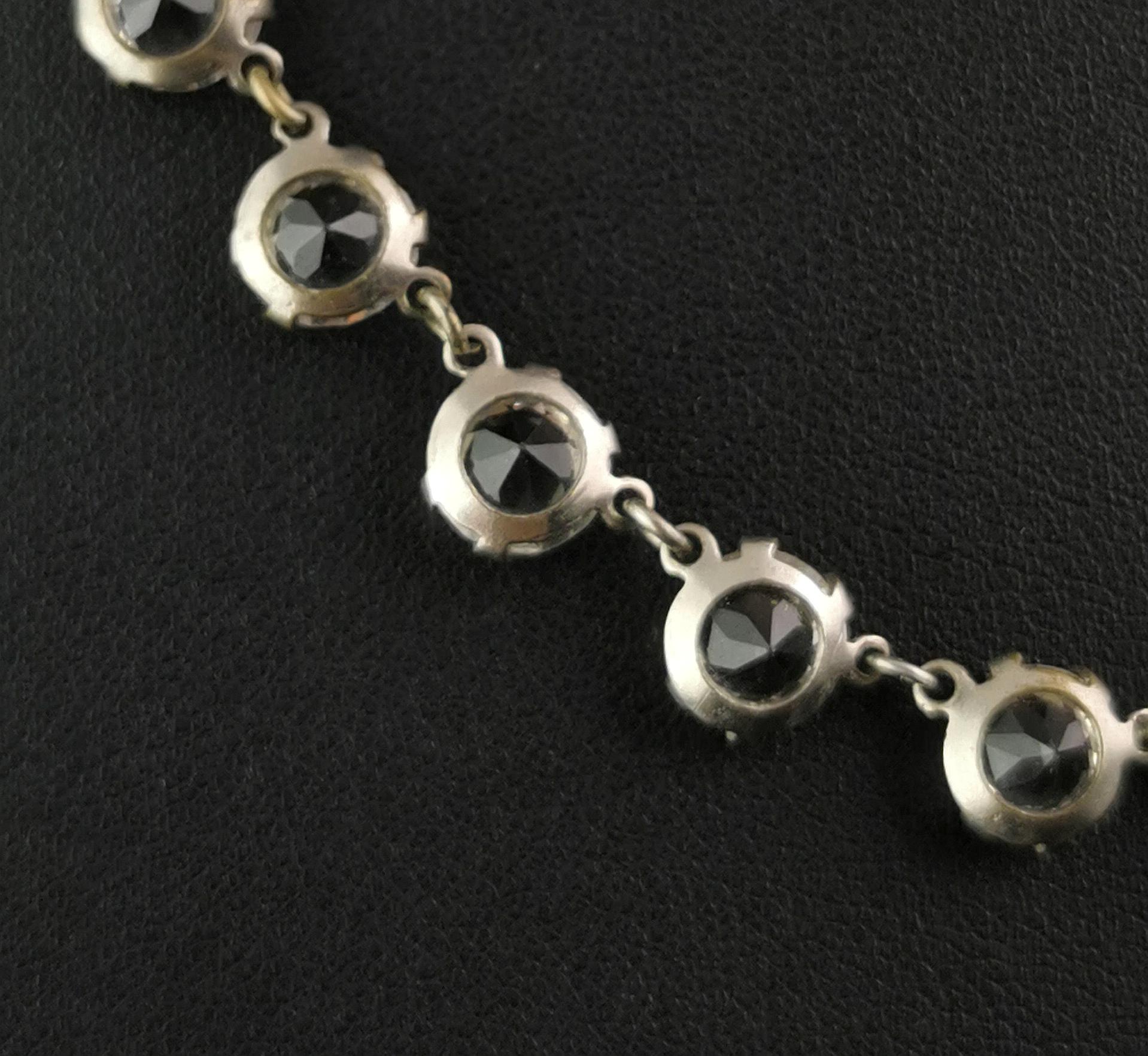 Vintage Art Deco paste riviere necklace, silver plated  1