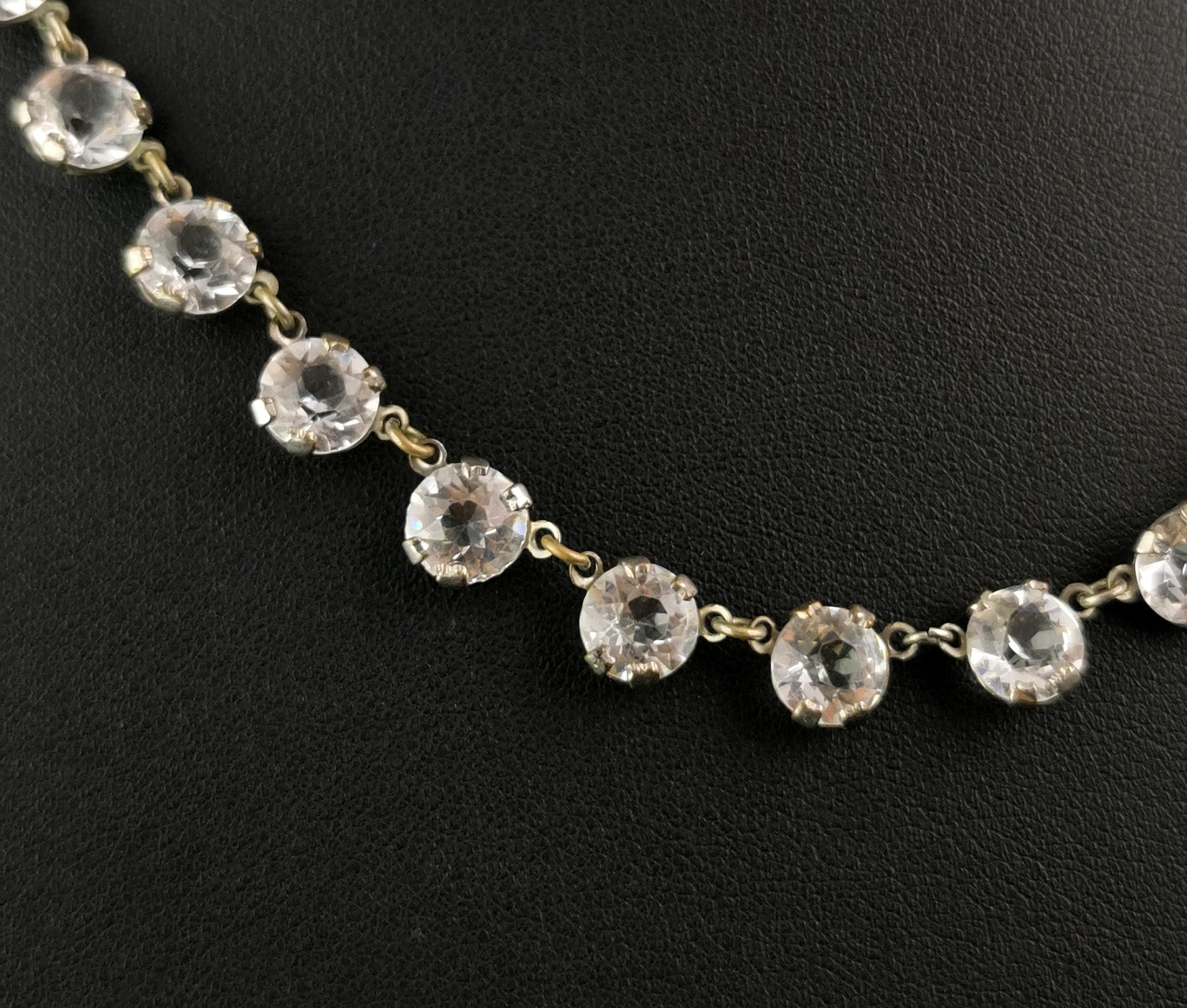 Vintage Art Deco paste riviere necklace, silver plated  2