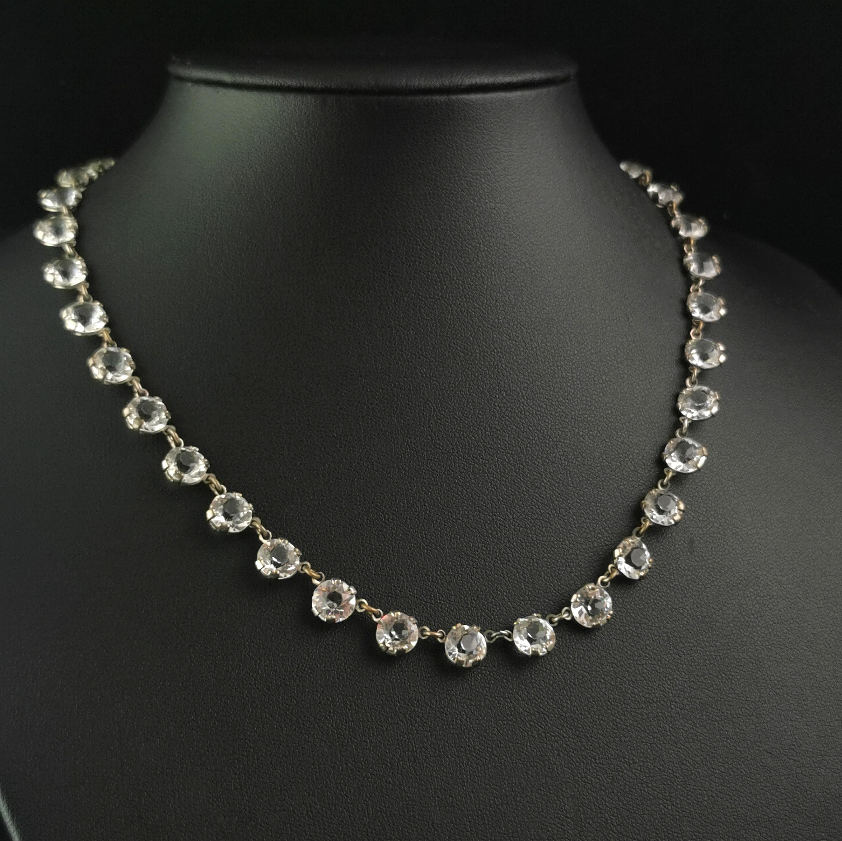 Vintage Art Deco paste riviere necklace, silver plated  3
