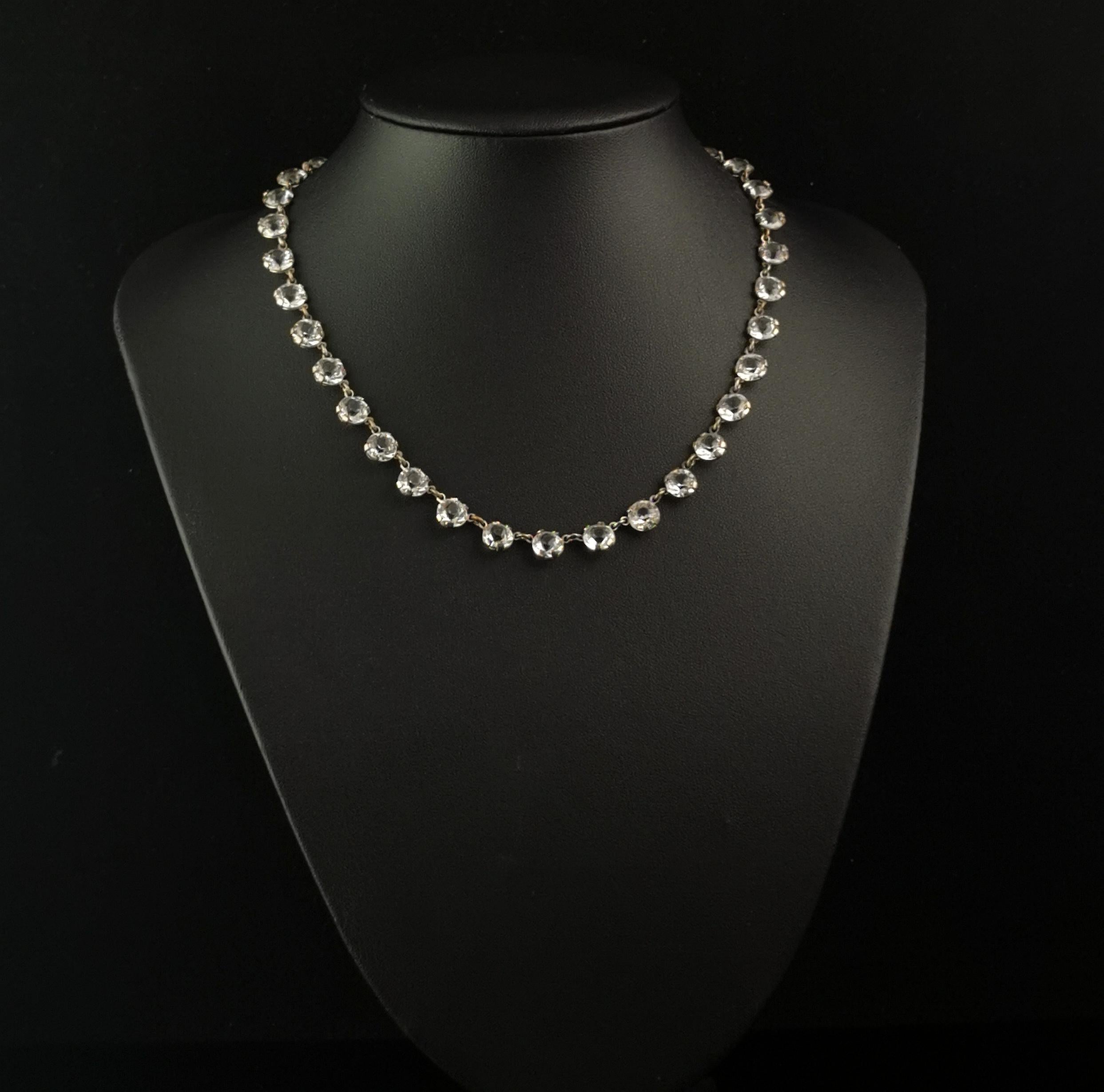 Vintage Art Deco paste riviere necklace, silver plated  5