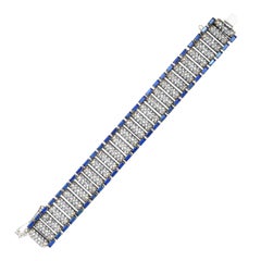 Vintage Art Deco Pave and Blue Baguette Link Bracelet Circa 1940s