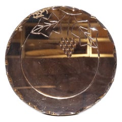 VINTAGE ART DECO PEACH GLASS BEVELED CIRCULAR WALL MiRROR