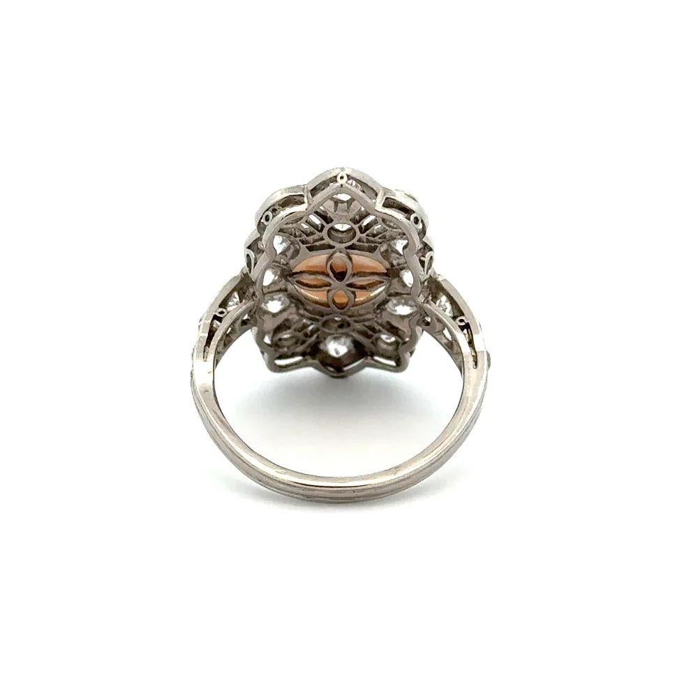 Women's Vintage Art Deco Pearl and OEC Diamond Angular Navette Platinum Cocktail Ring For Sale