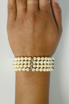 Art Deco Perlen- und Diamantarmband Breite 4 Strang Reihe Breite Japanische Akoya