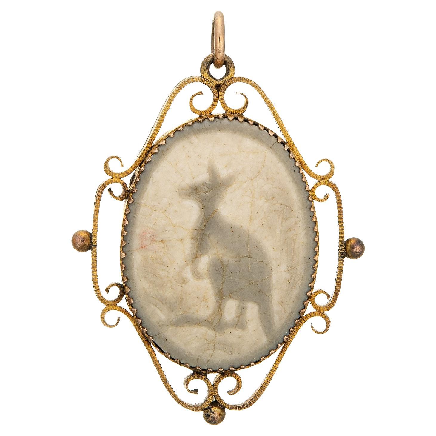 Vintage Art Deco Pendant Kangaroo Cameo 9ct Rose Gold Fine Animal Jewelry