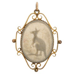 Antique Art Deco Pendant Kangaroo Cameo 9ct Rose Gold Fine Animal Jewelry