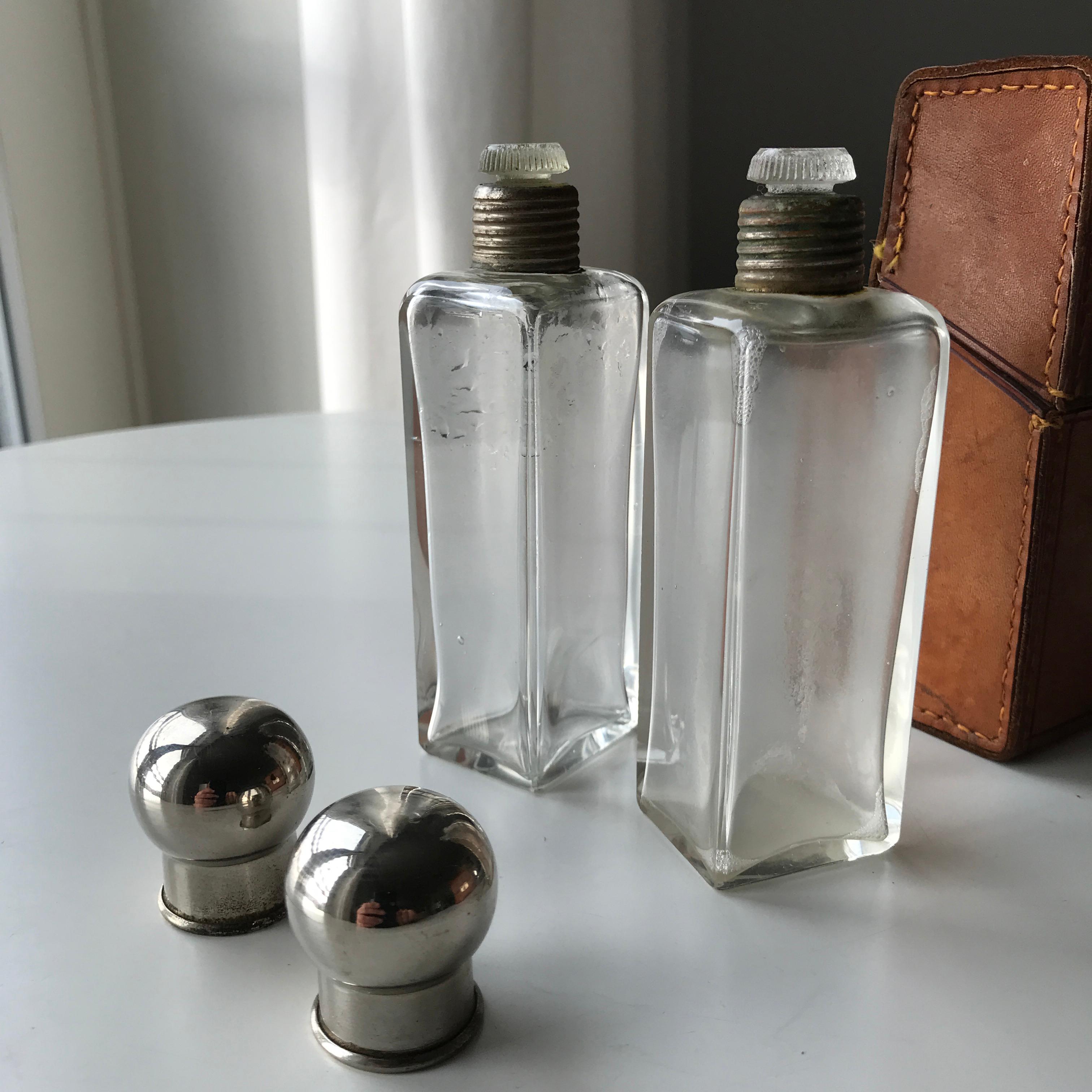 Leather Vintage Art Deco Perfume Bottle Travel Bags