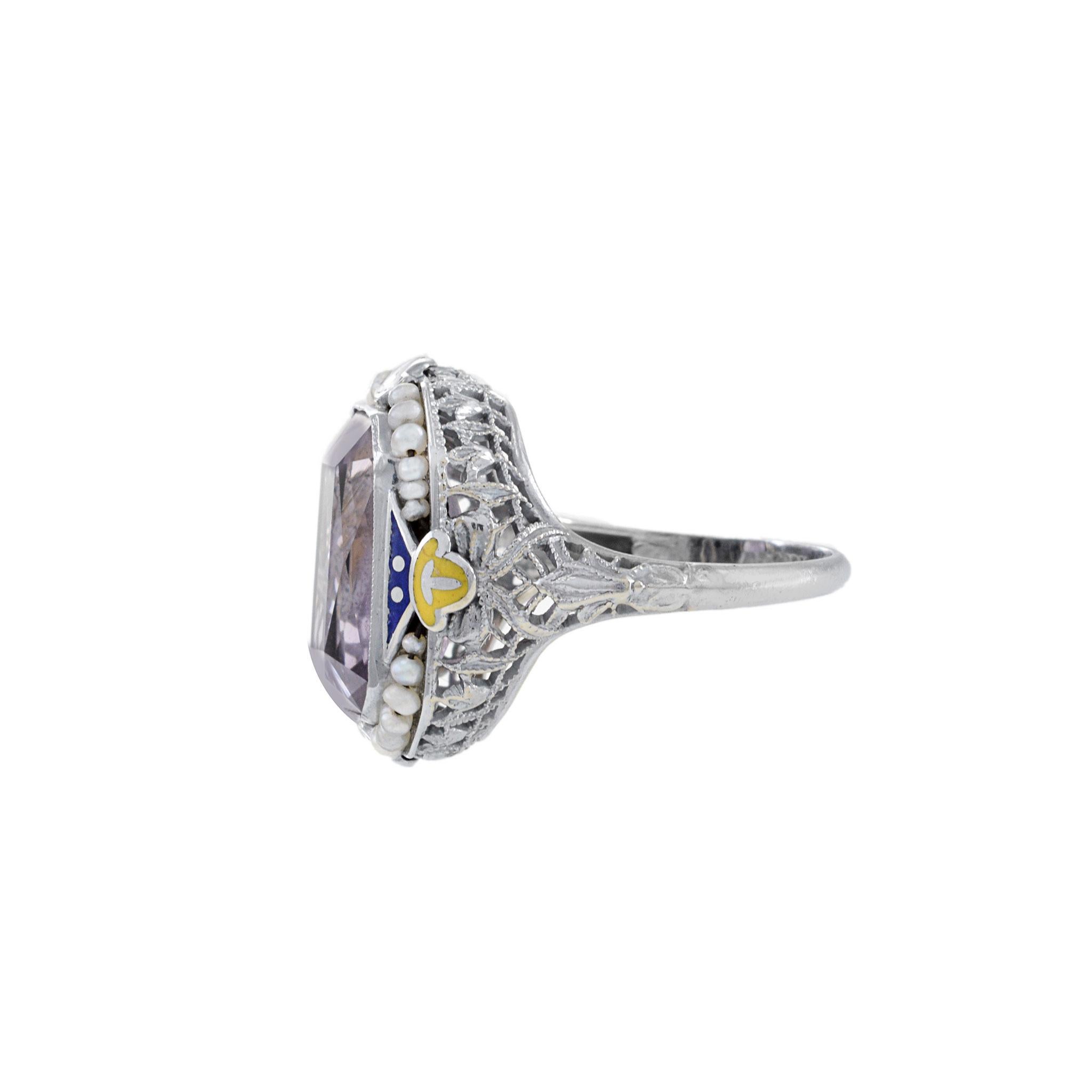 Anillo Vintage Art Decó de Amatista y Perla de 10 quilates en Bueno estado para la venta en New York, NY