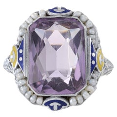 Anillo Vintage Art Decó de Amatista y Perla de 10 quilates